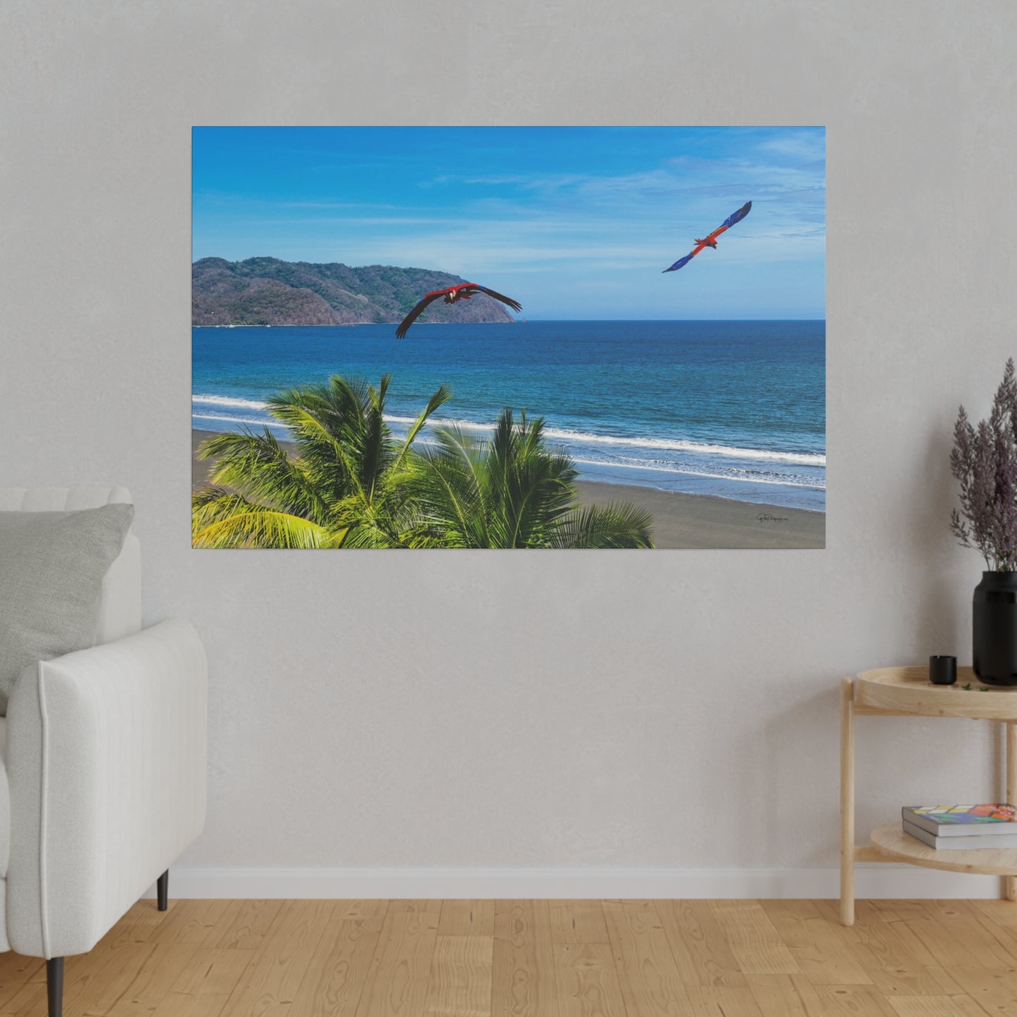 "Tropical Brilliance: Volando con las Guacamayas - Journey with the Flying Macaws"- Canvas