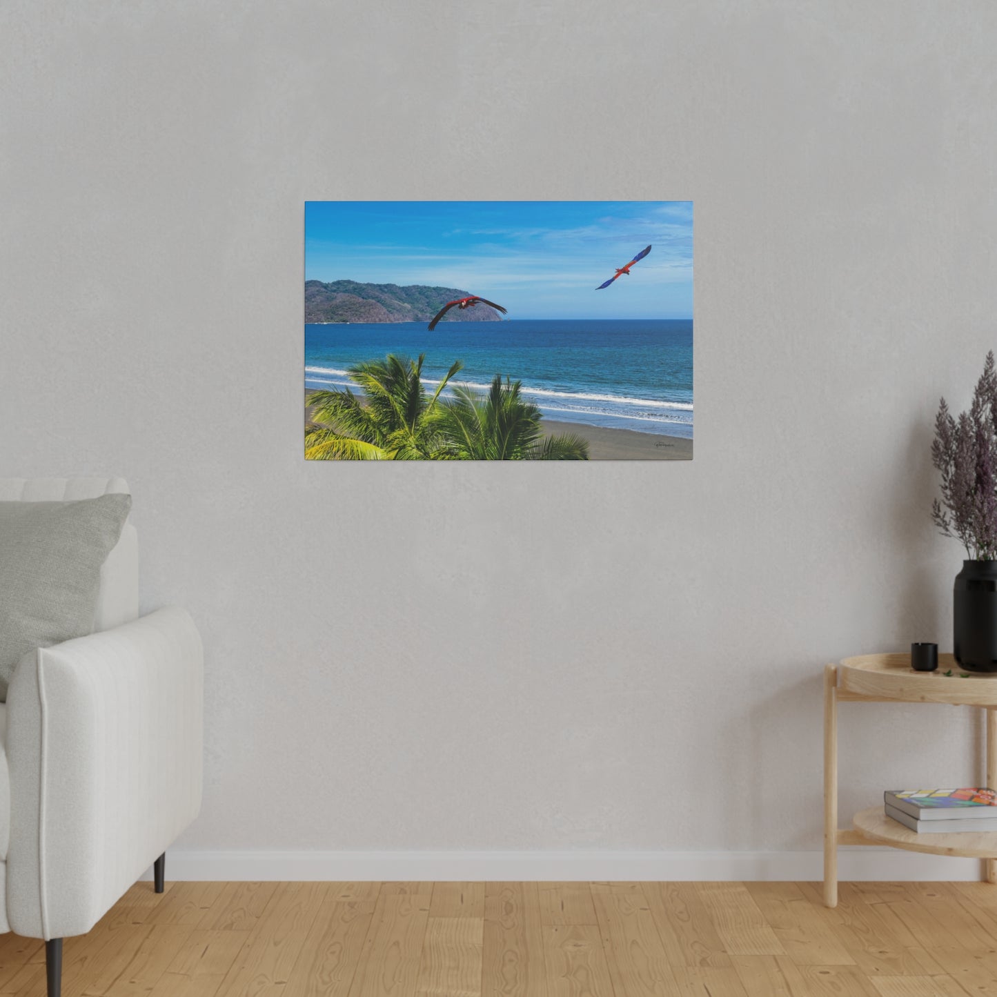 "Tropical Brilliance: Volando con las Guacamayas - Journey with the Flying Macaws"- Canvas