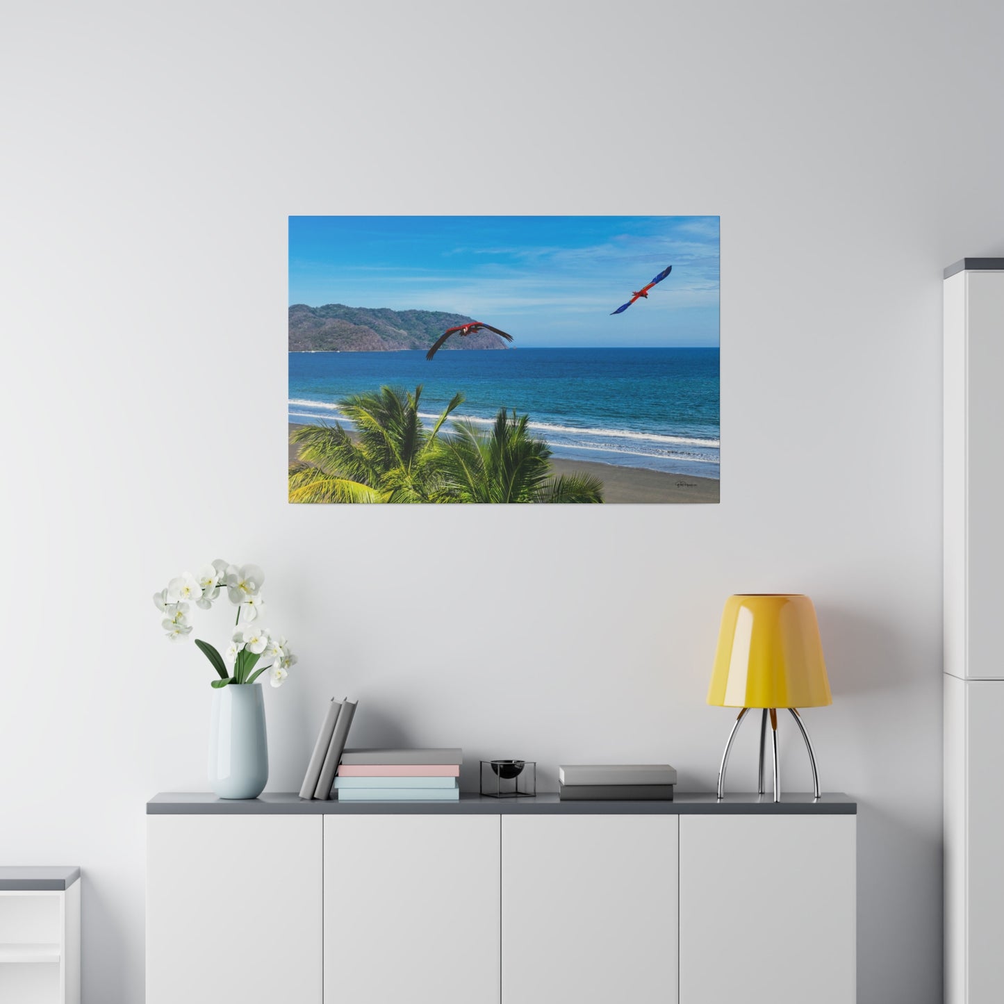 "Tropical Brilliance: Volando con las Guacamayas - Journey with the Flying Macaws"- Canvas