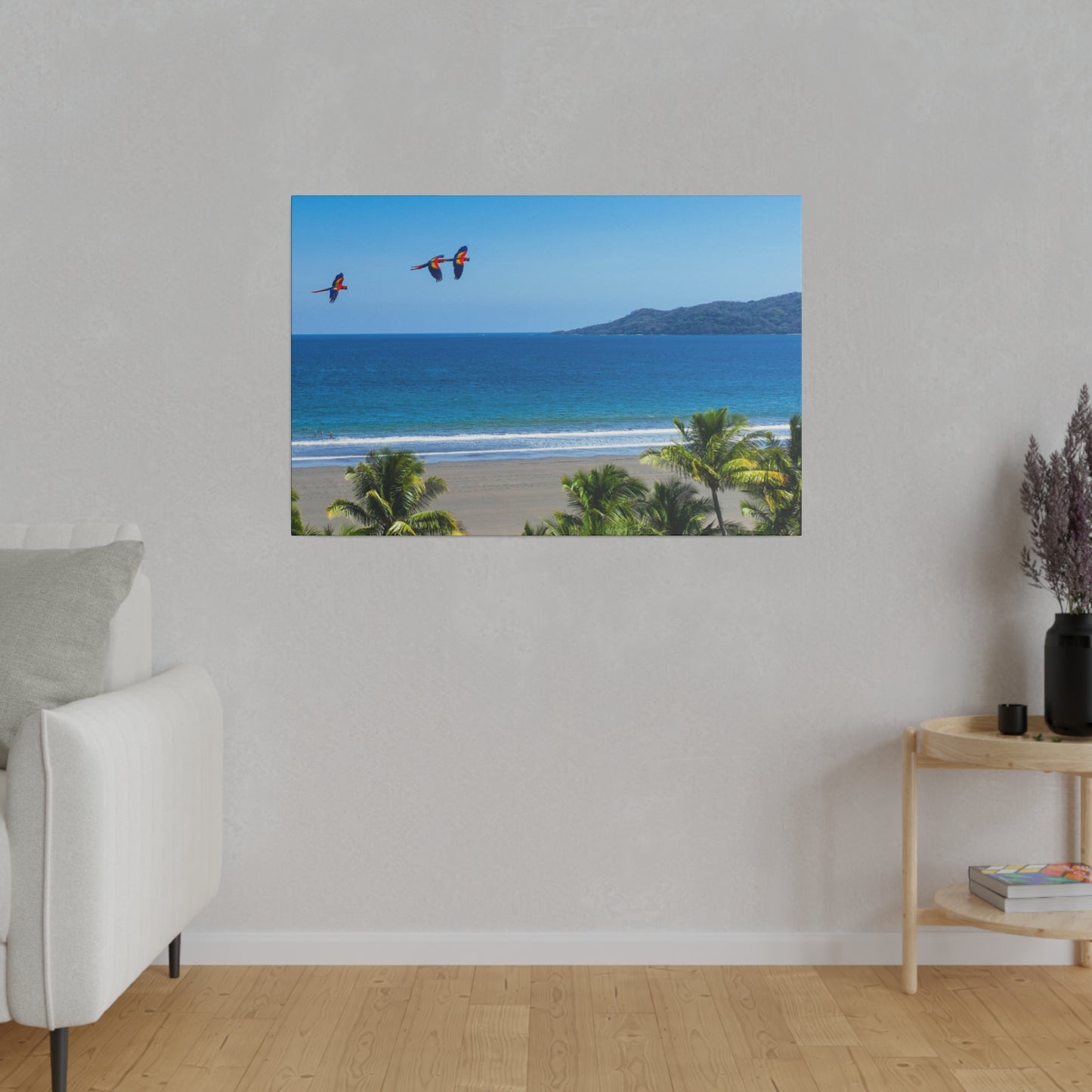 "Whispers of Wings: Lapas Soaring in the Tropical Sunrise - The Vibrant Dance of Macaws"- Canvas