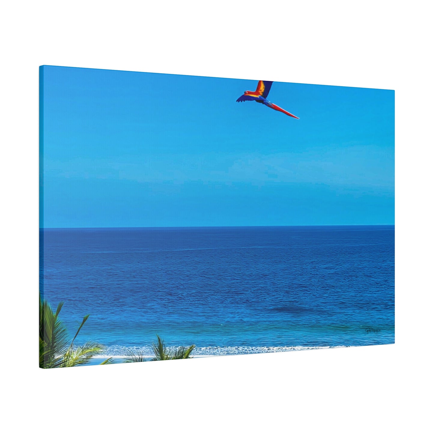 "Paradise Unveiled: Whispers of the Tropics and the Enchanting Dance of Lapas Macaws"- Canvas