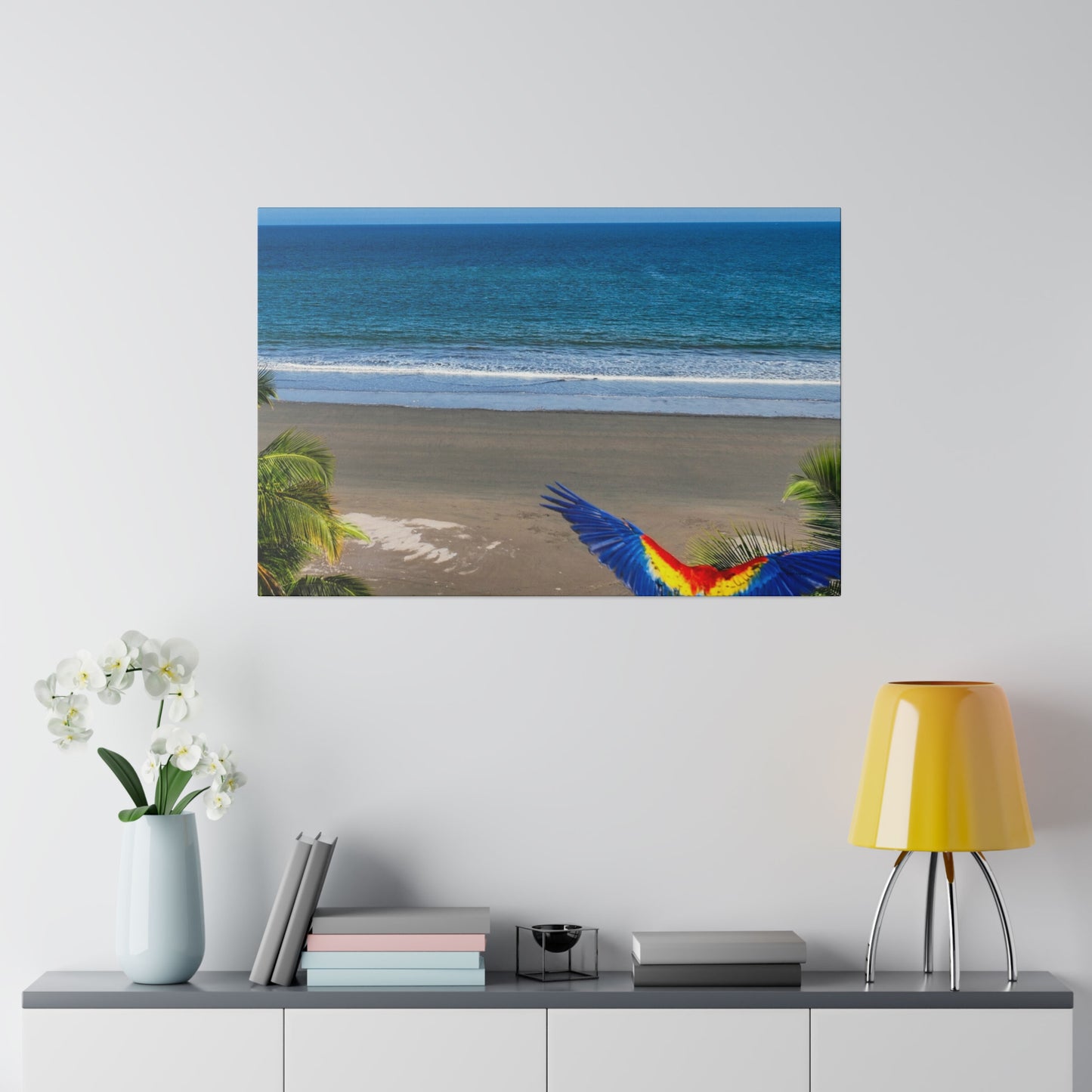 "Paradise Flight: Macaws and Lapas in the Tropical Sky"- Canvas