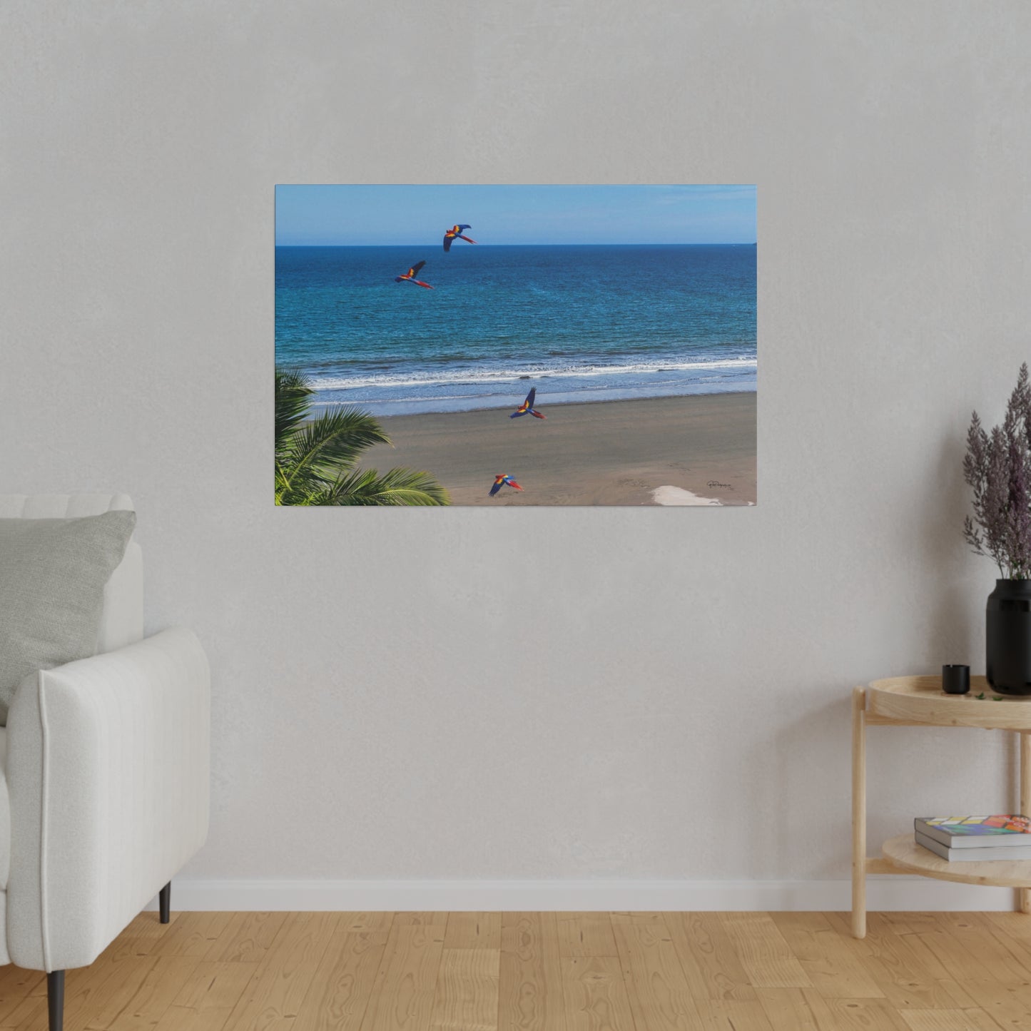 "Tropical Swoop: Lively Lapas & Majestic Macaws in Flight"- Canvas