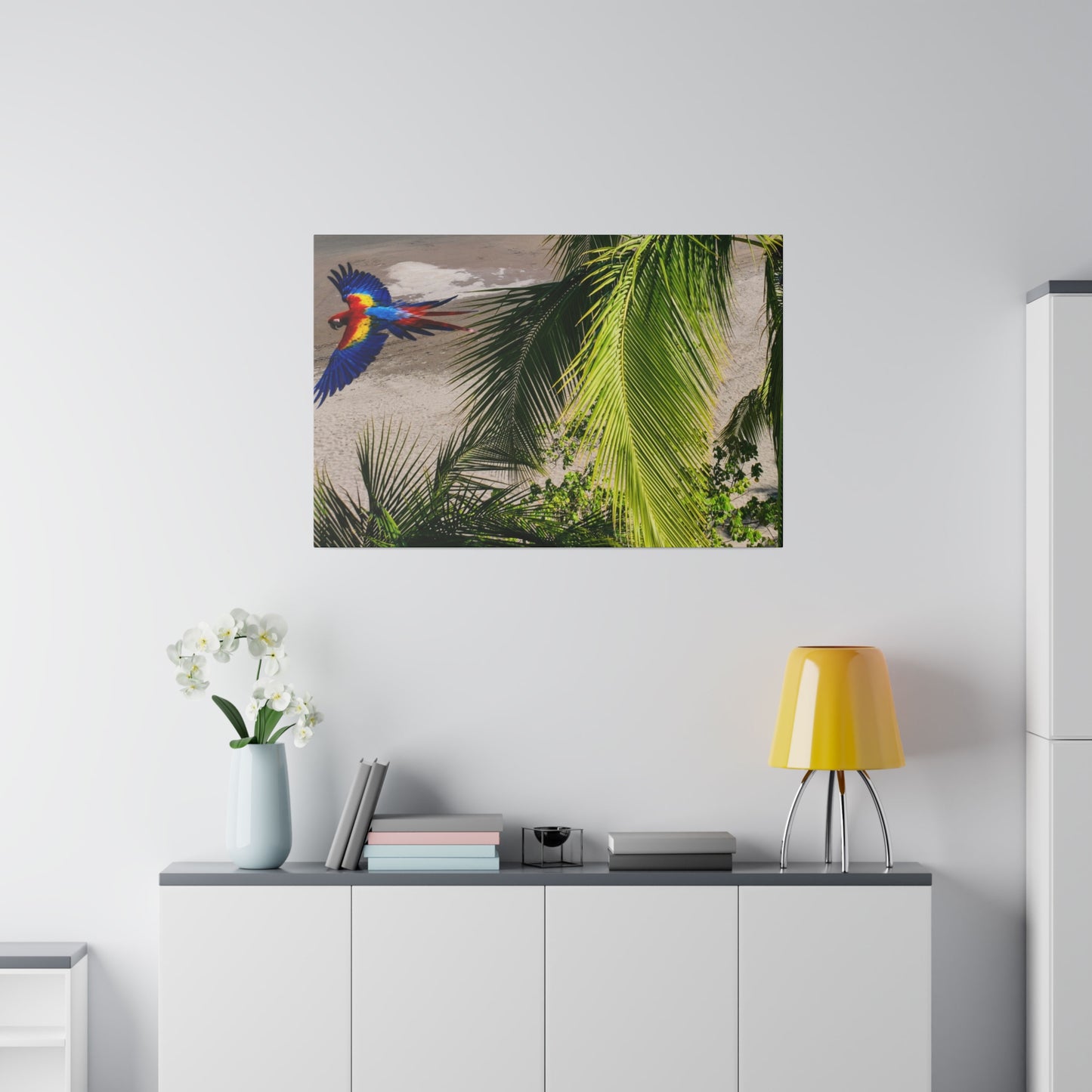 "Tropical Dreams: Aloft with Lapas, the Majestic Macaws"- Canvas
