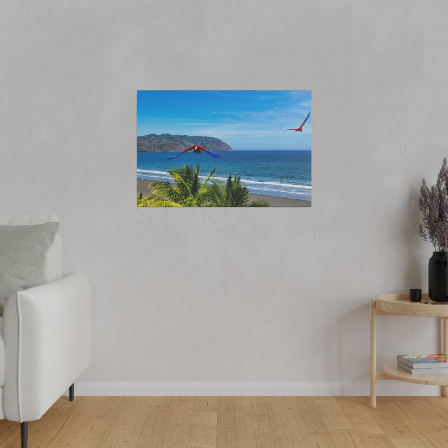"Exotic Odyssey: The Whirling Lapas - Macaws of the Tropical Eden"- Canvas