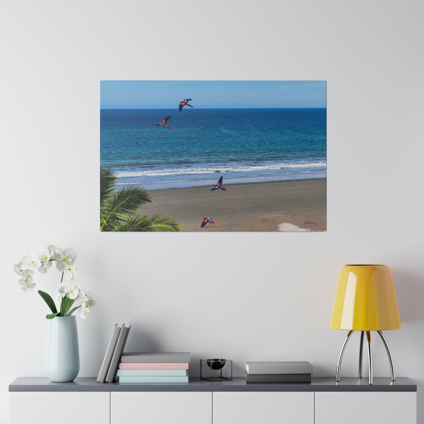 "Tropical Swoop: Lively Lapas & Majestic Macaws in Flight"- Canvas