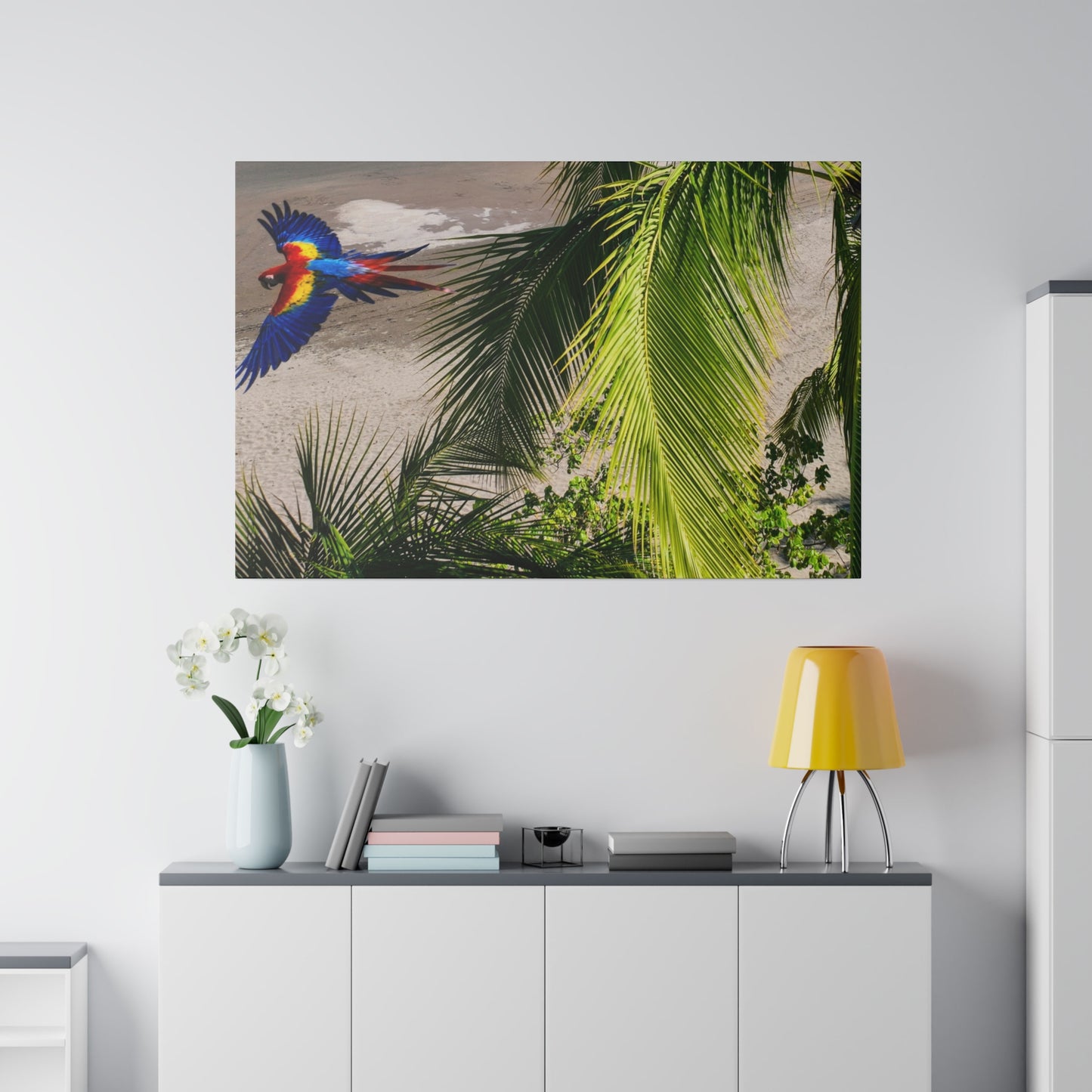 "Tropical Dreams: Aloft with Lapas, the Majestic Macaws"- Canvas