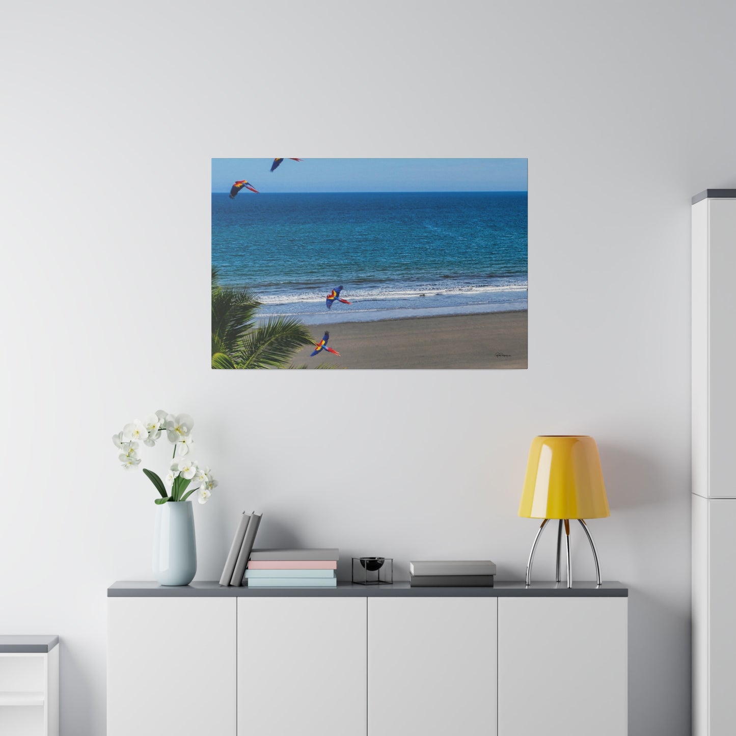 "Paradise Skies: The Tropical Tango of Guacamayas (Macaws)"- Canvas
