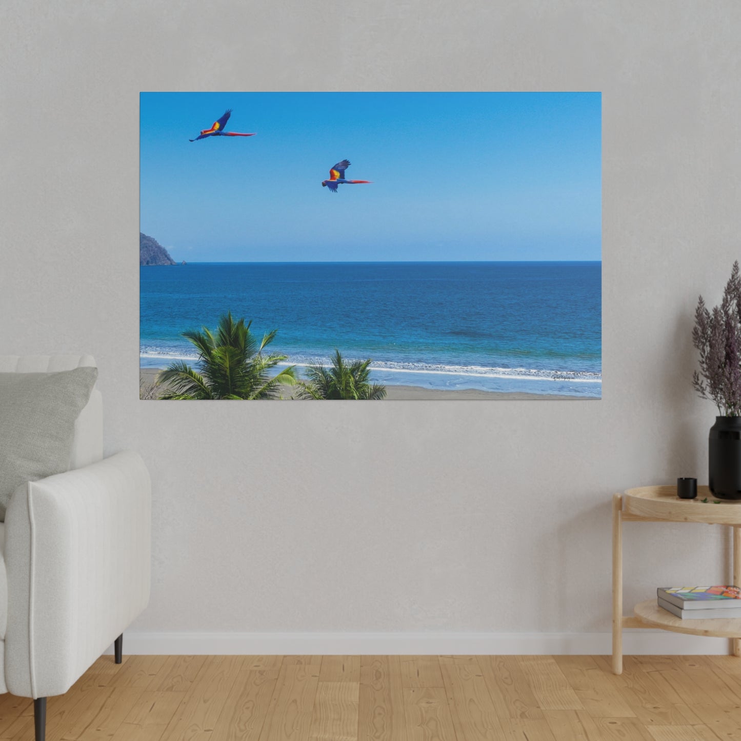 "Tropical Echo: Macaws in Flight - A Lush Symphony of Lapas"- Canvas