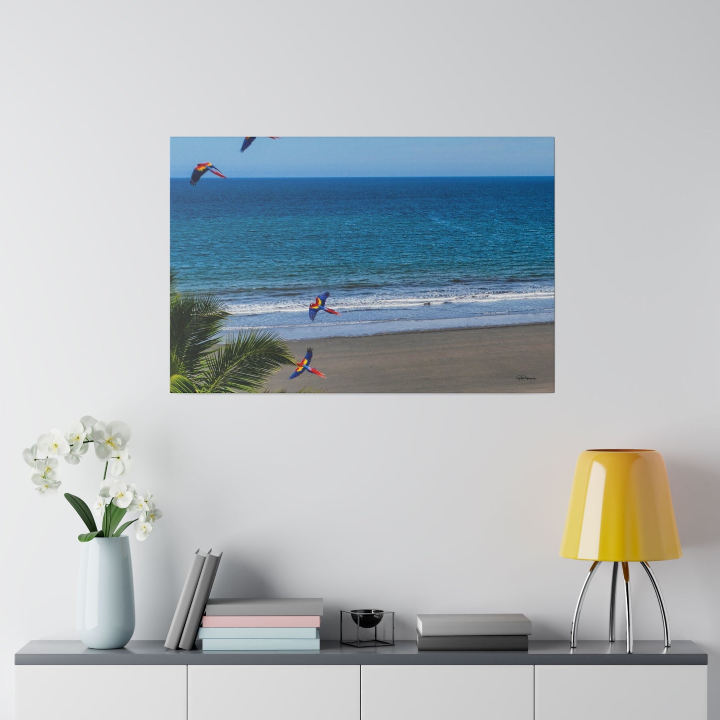 "Paradise Skies: The Tropical Tango of Guacamayas (Macaws)"- Canvas