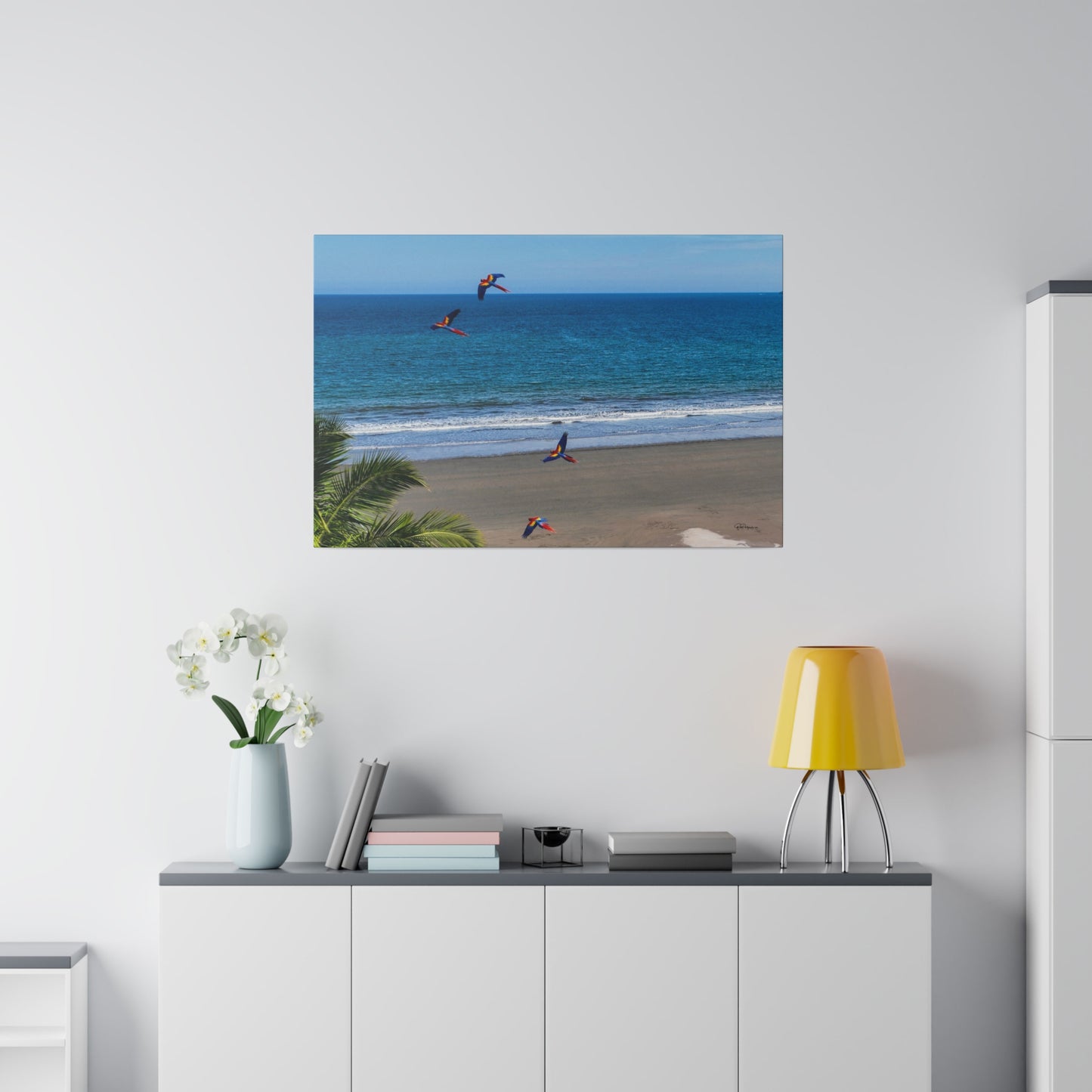 "Tropical Swoop: Lively Lapas & Majestic Macaws in Flight"- Canvas