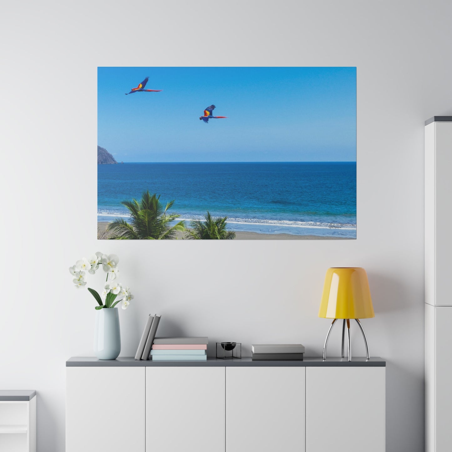 "Tropical Echo: Macaws in Flight - A Lush Symphony of Lapas"- Canvas