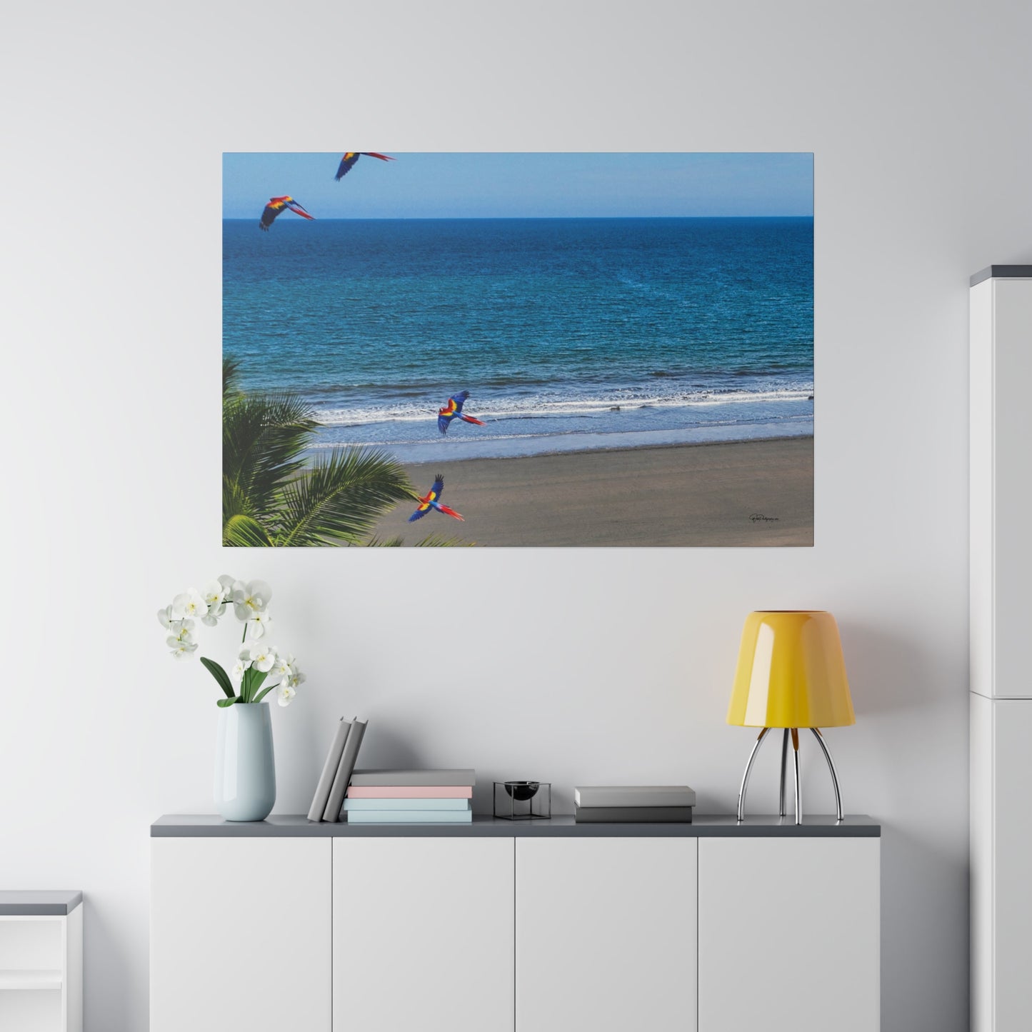 "Paradise Skies: The Tropical Tango of Guacamayas (Macaws)"- Canvas