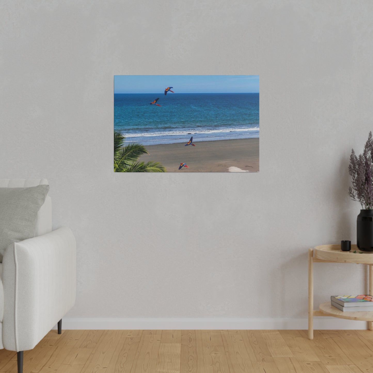 "Tropical Swoop: Lively Lapas & Majestic Macaws in Flight"- Canvas