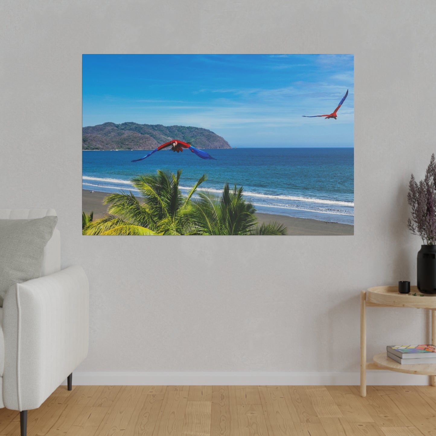 "Exotic Odyssey: The Whirling Lapas - Macaws of the Tropical Eden"- Canvas