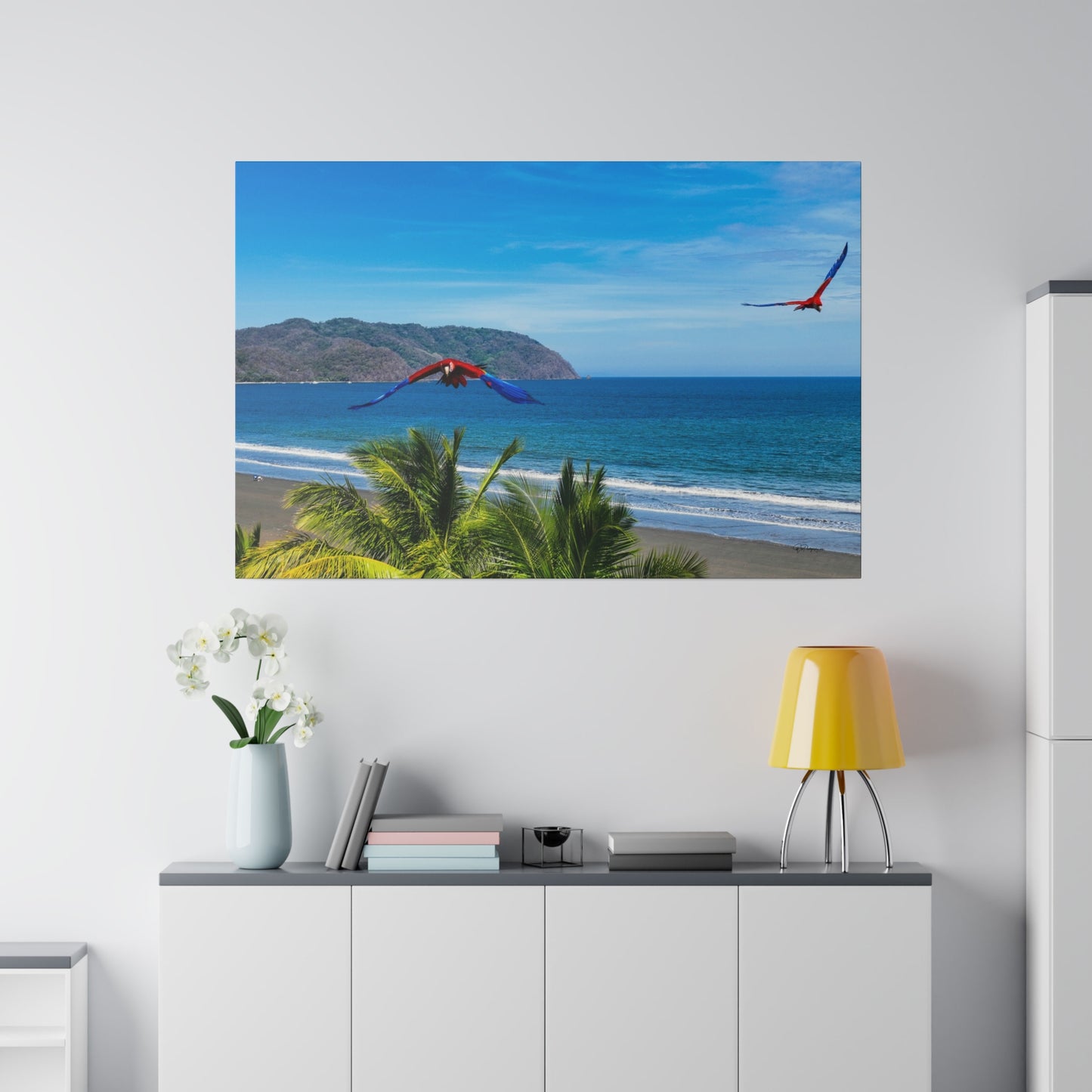 "Exotic Odyssey: The Whirling Lapas - Macaws of the Tropical Eden"- Canvas