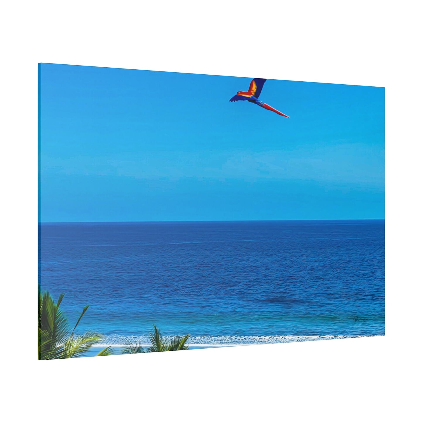 "Paradise Unveiled: Whispers of the Tropics and the Enchanting Dance of Lapas Macaws"- Canvas