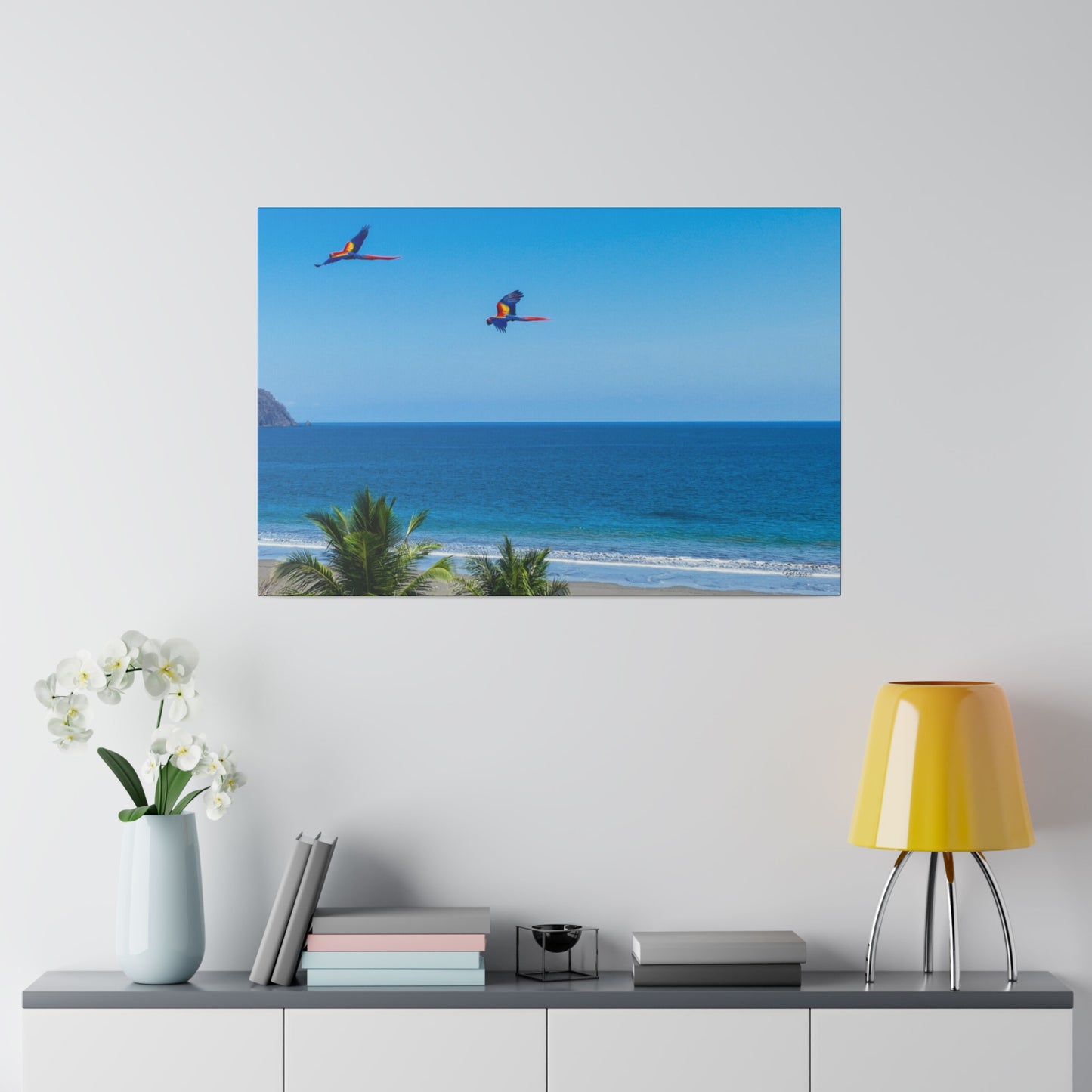 "Tropical Echo: Macaws in Flight - A Lush Symphony of Lapas"- Canvas