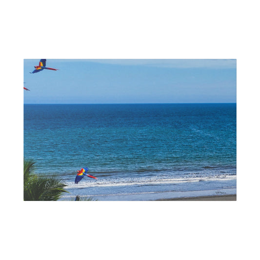 "Tropical Escape: Lapas in Paradise - An Enchanting Journey with Flying Macaws"- Canvas