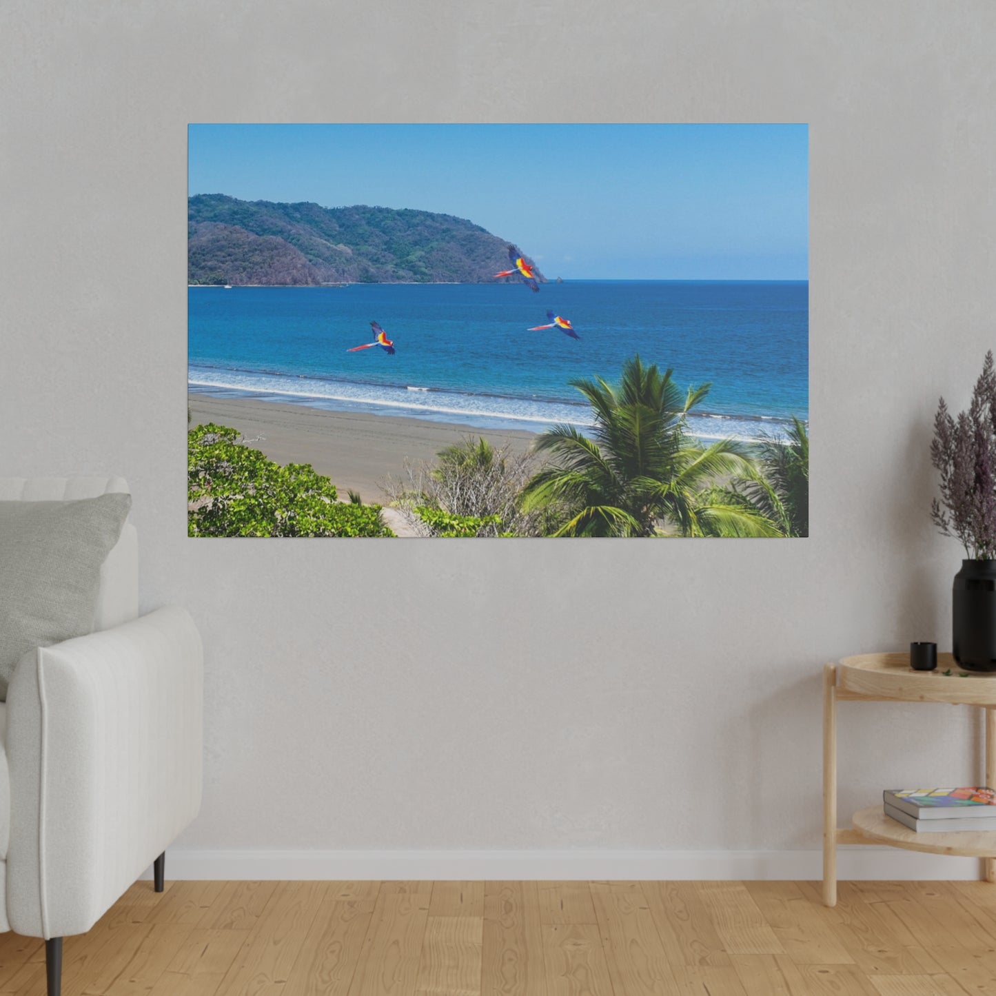 "Jubilant Journey: Lapas in Paradise - The Dance of Tropical Macaws"- Canvas