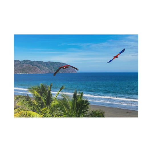 "Tropical Brilliance: Volando con las Guacamayas - Journey with the Flying Macaws"- Canvas
