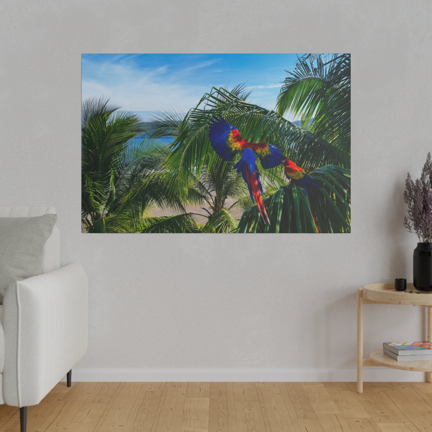 "Journey to the Tropics: Enchanting Laps of the Flying Macaws"- Canvas