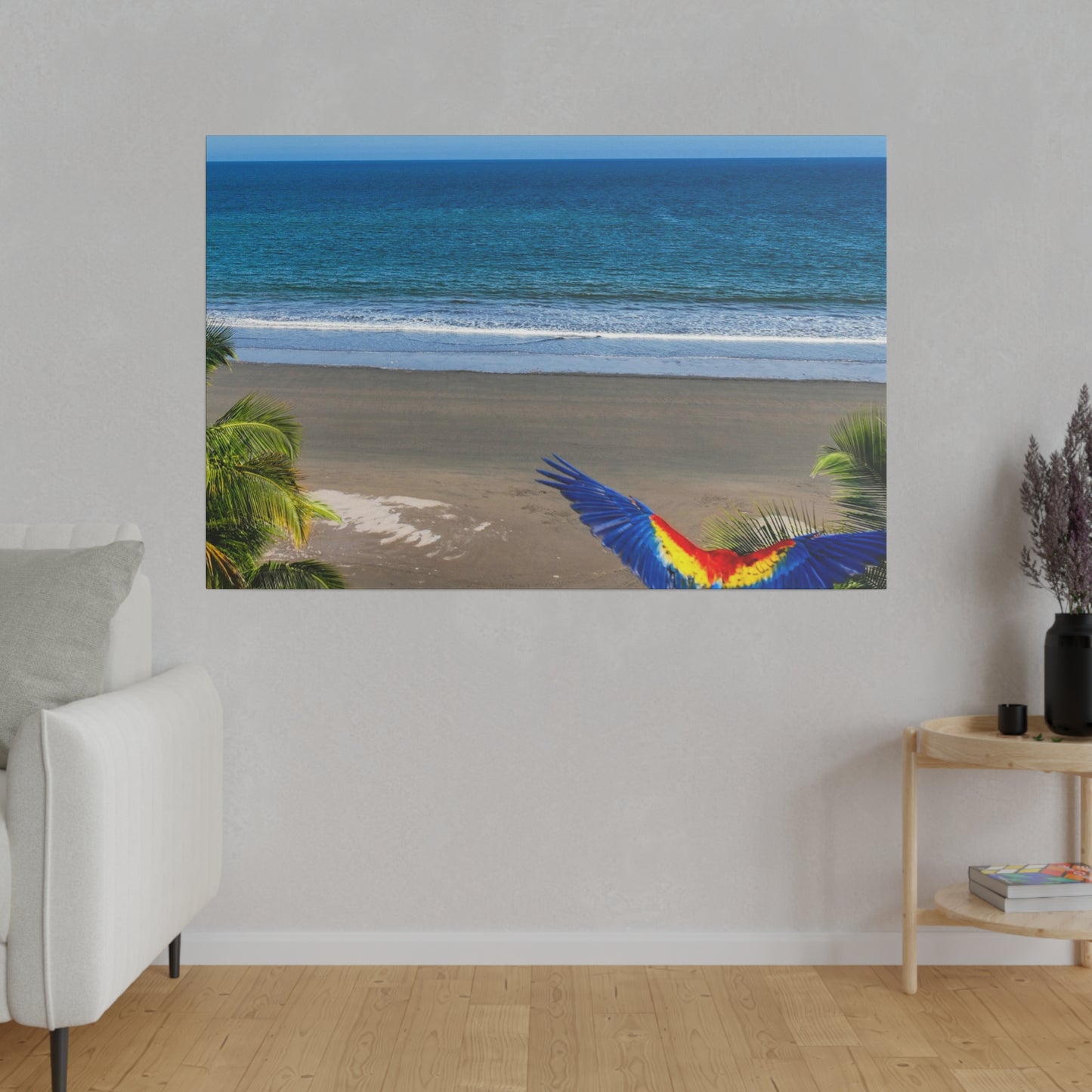 "Paradise Flight: Macaws and Lapas in the Tropical Sky"- Canvas