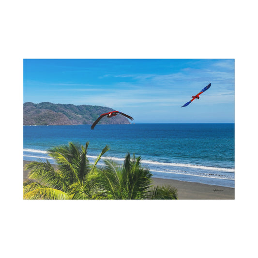 "Tropical Brilliance: Volando con las Guacamayas - Journey with the Flying Macaws"- Canvas