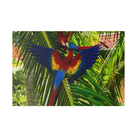 "Paradise in Flight: The Enchanting Journey of Tropical Lapas & Macaws"- Canvas