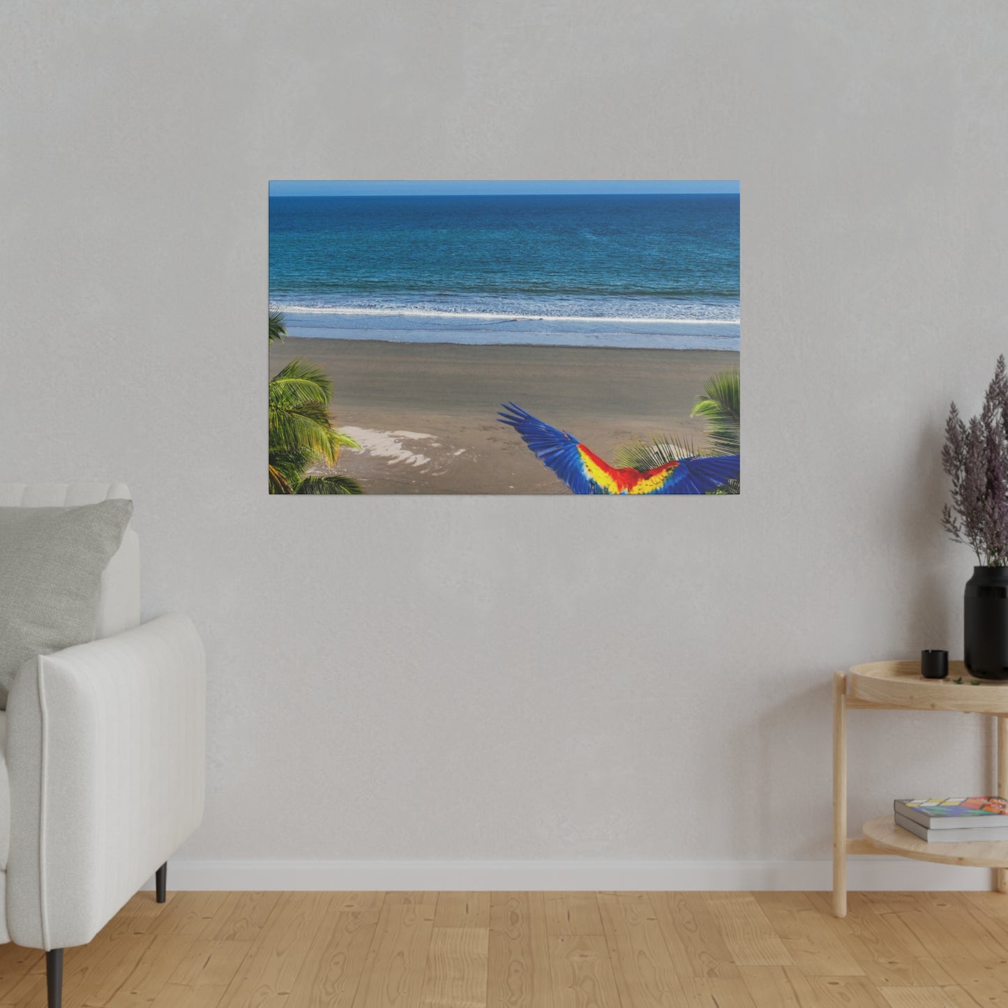 "Paradise Flight: Macaws and Lapas in the Tropical Sky"- Canvas