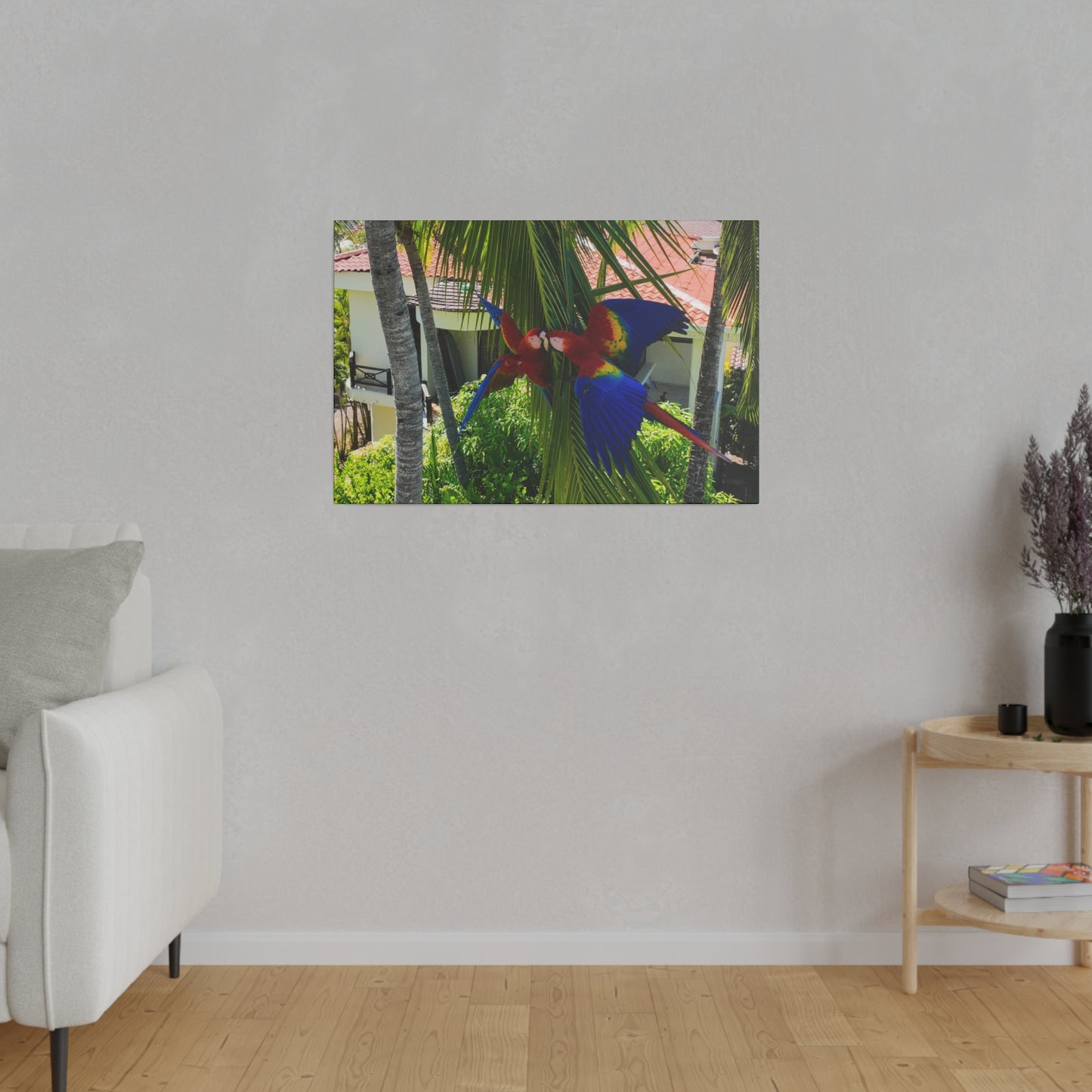 "Tropical Flights: Journey with the Majestic Lapas and Macaws"- Canvas