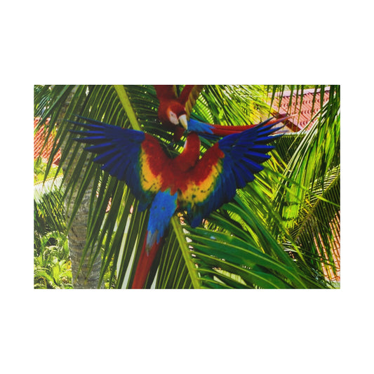 "Paradise in Flight: The Enchanting Journey of Tropical Lapas & Macaws"- Canvas