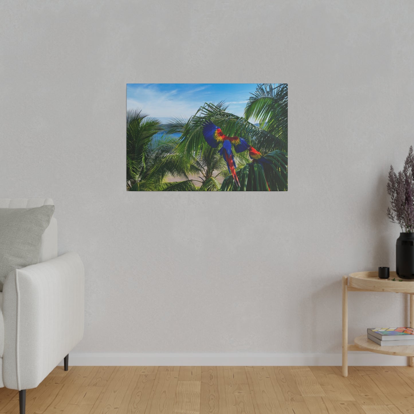 "Journey to the Tropics: Enchanting Laps of the Flying Macaws"- Canvas