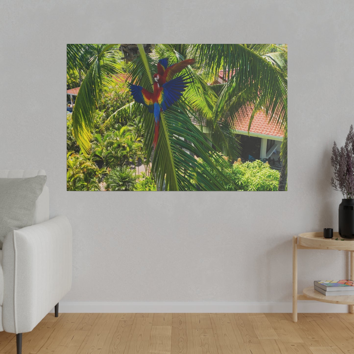 "Tropical Mirage: A Dance of Lapas – The Unrivaled Macaws of Paradise"- Canvas